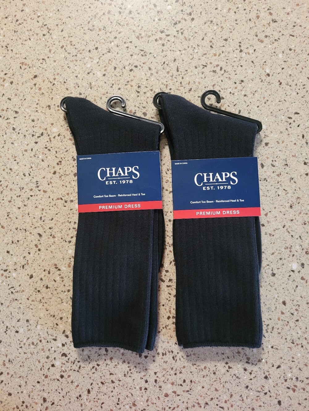 2-Pairs Chaps Mens Black Ribbed Premium Dress Socks Reinforced Heel & Toe OSFM
